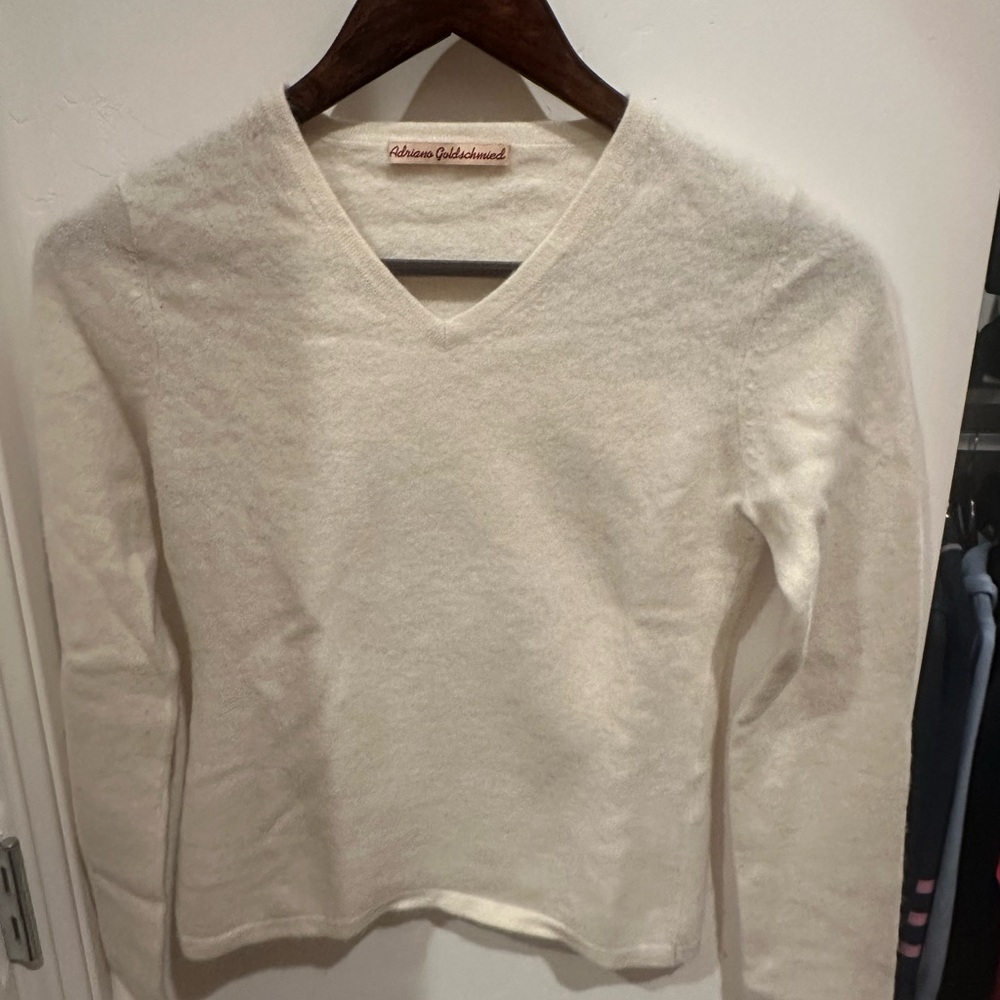Ag Adriano Goldschmied Cream V-Neck Cashmere Sweater